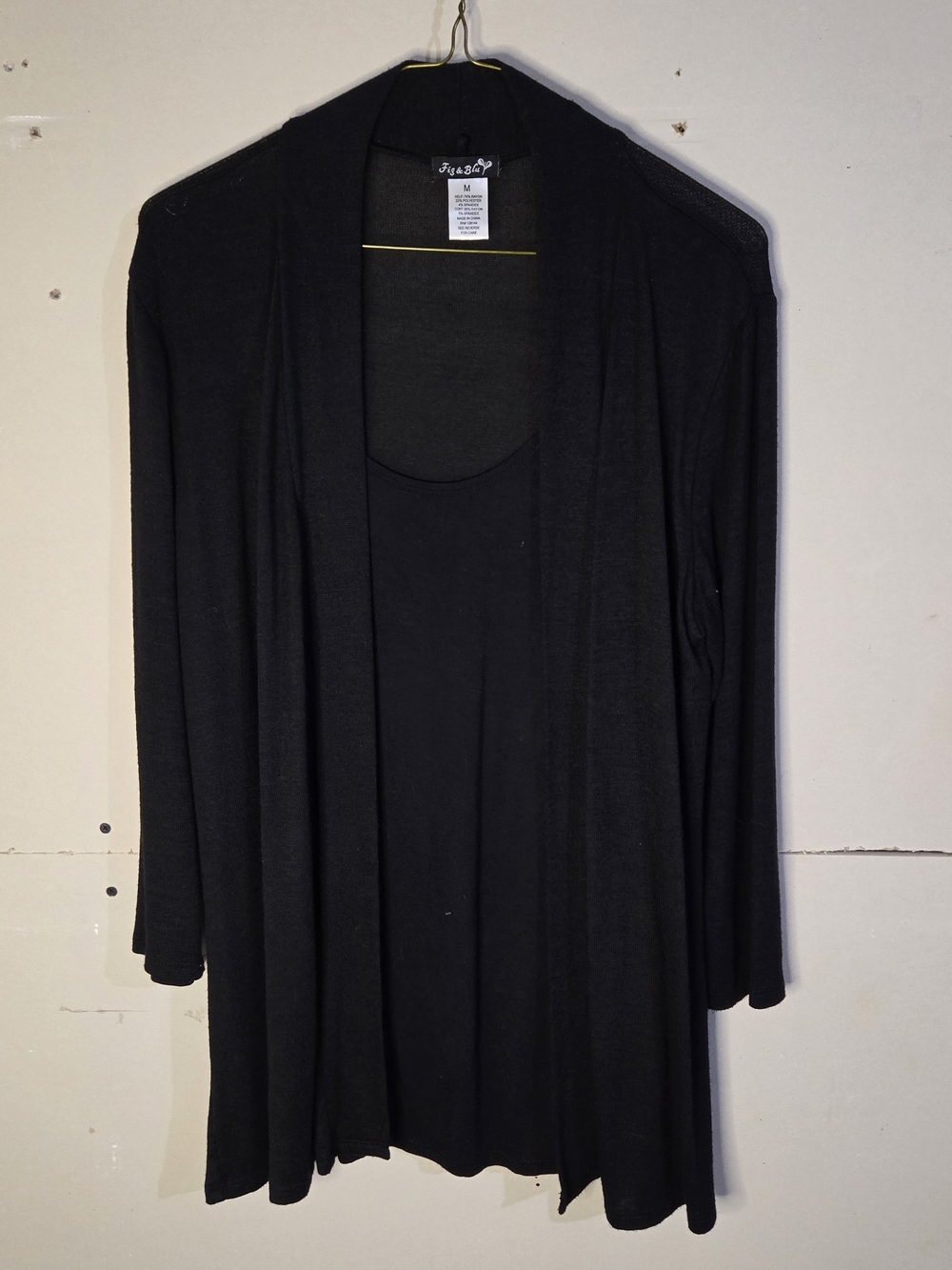 Fig & Blu Black Open Drape Cardigan With Built In Under Shirt